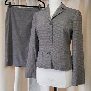 Barneys New York Beige/Gray Plaid Skirt Set, Sz 40